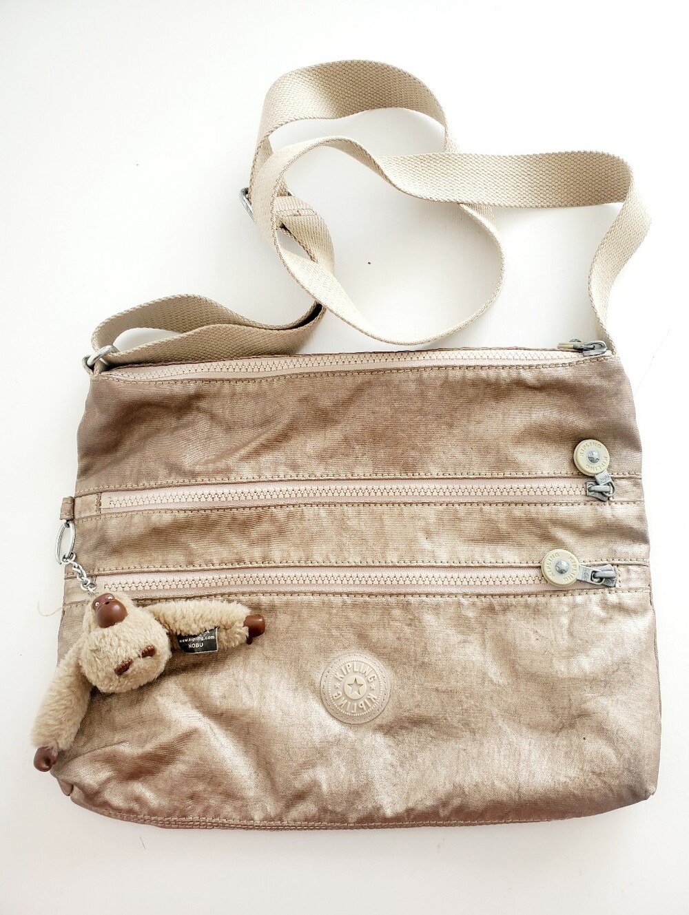 Kipling Metallic Tan Crossbody Bag with Charm